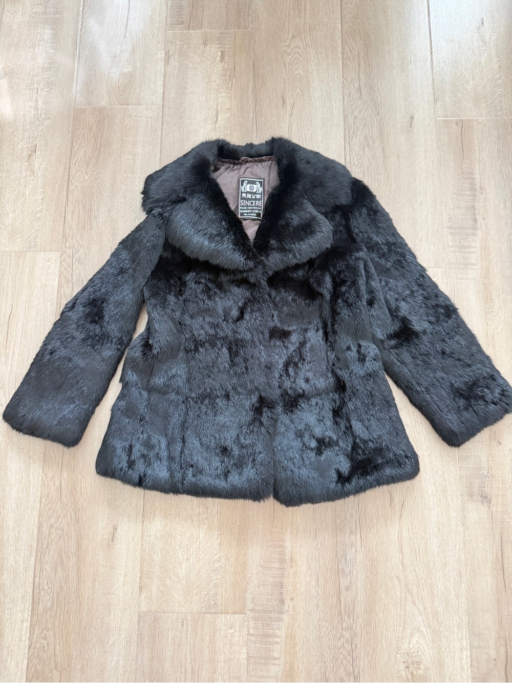 Vintage Sincere Genuine Black Fur Rabbit? Coat Jacket Made In Hong‎ Kong
